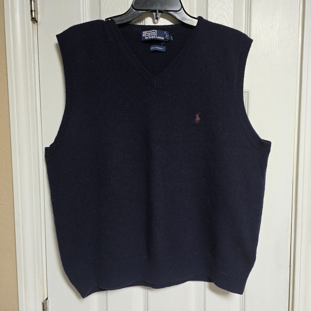 Vintage Polo Ralph Lauren‎ Sweater Mens Large Blue Lambswool Vest Pullover